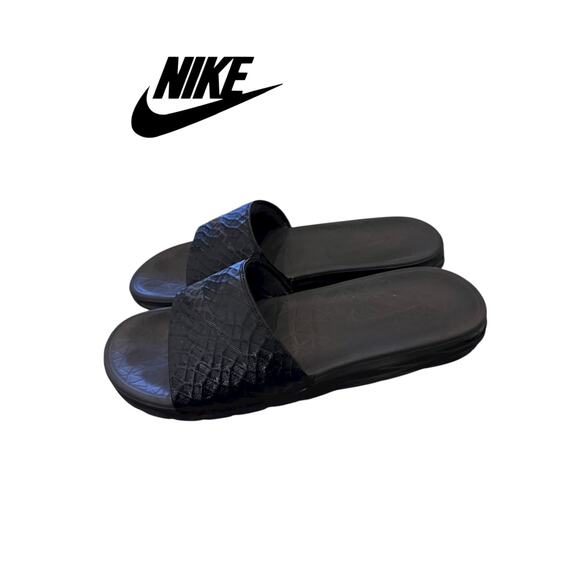 Nike Benassi Solarsoft Slide Sandals Men's Black Gray 705474-091 Slides 13 - Picture 2 of 5